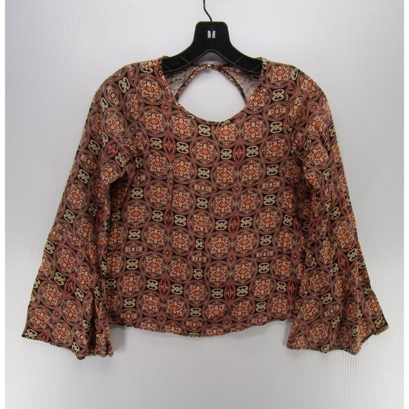 One Clothing Blouse Small Cropped Top Cut Out Hippie Flare Sleeve Knit - Picture 1 of 10